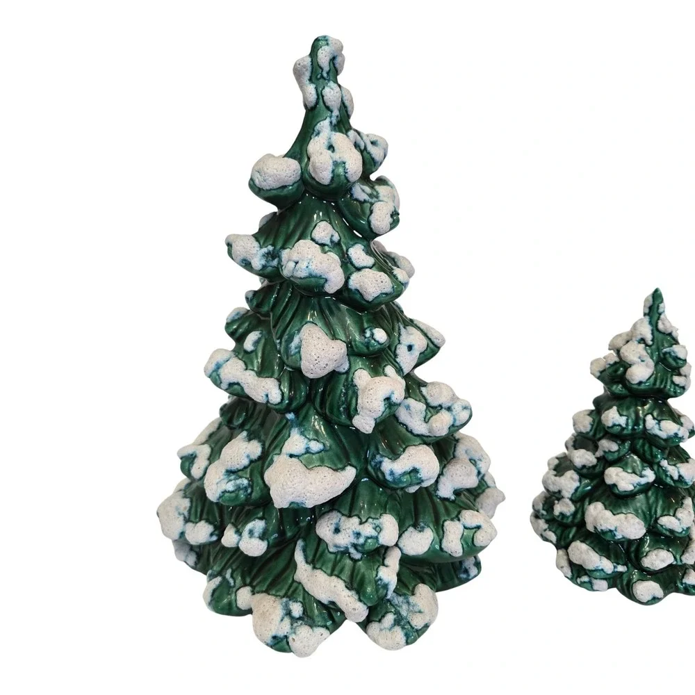 Set (2) Vintage Artisan Made Holland Mold Ceramic Snow Covered Tree 6